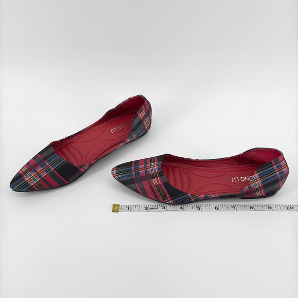 Sailing Lu Plaid Pointed Toe Flats Women’s Size Euro 37 US 6.5 Red & Black - Picture 3 of 9